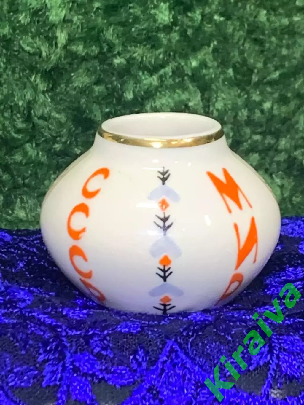 Миниатюрная фарфоровая вазочка «50 лет СССР» | Коростень | Винтаж | Роспись | По 2