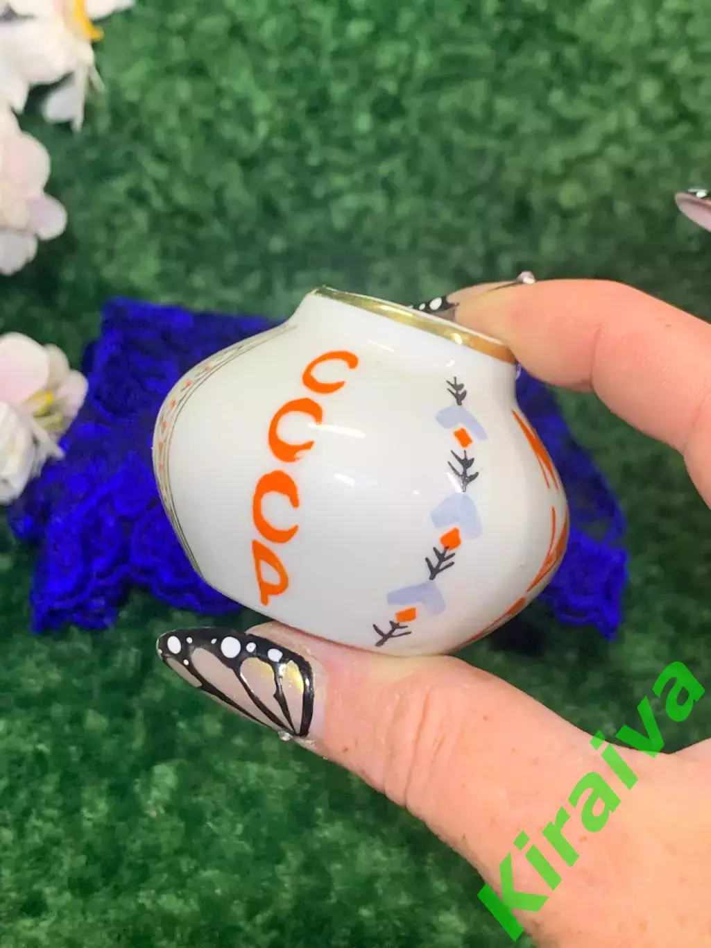 Миниатюрная фарфоровая вазочка «50 лет СССР» | Коростень | Винтаж | Роспись | По 4