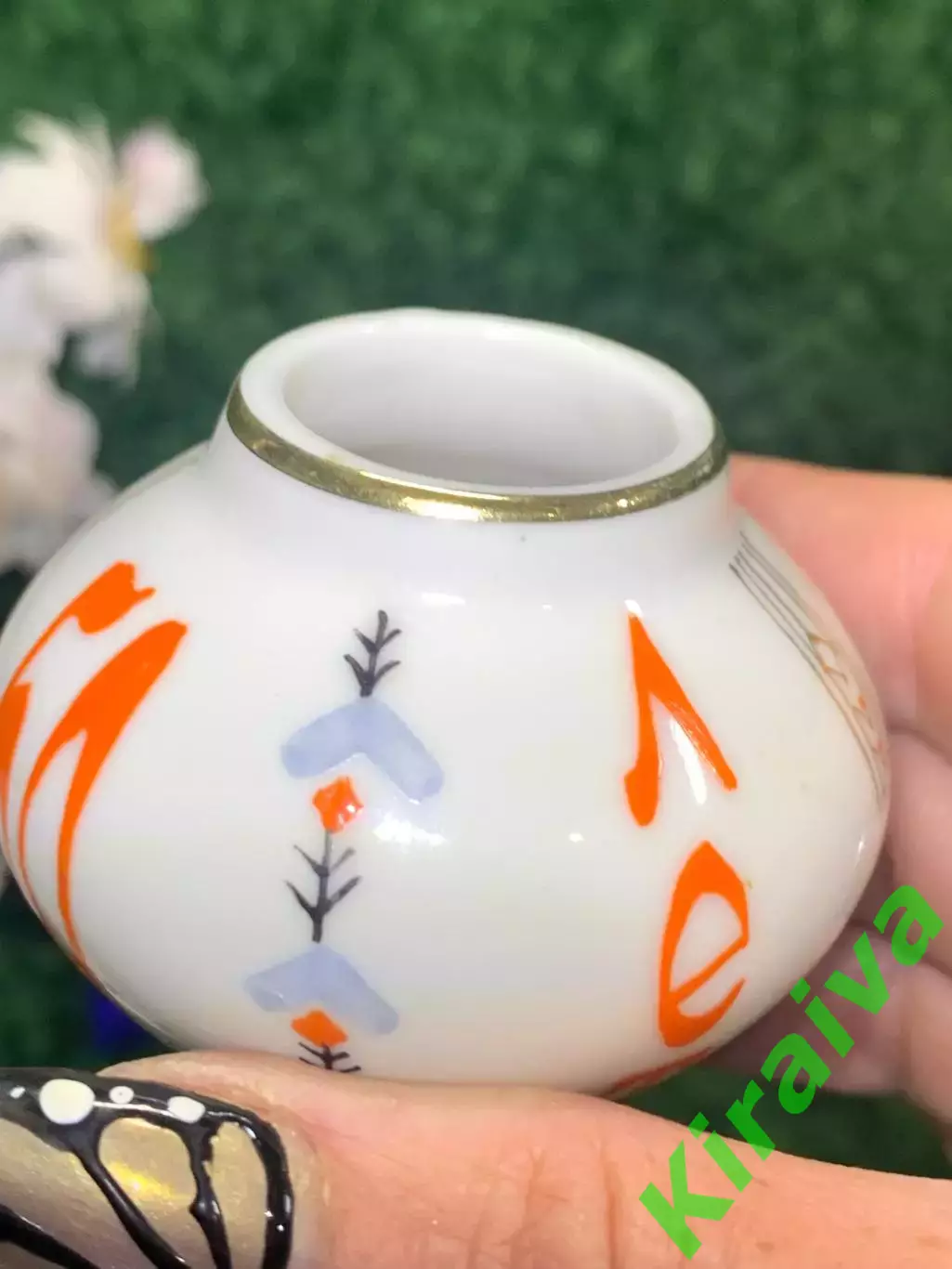 Миниатюрная фарфоровая вазочка «50 лет СССР» | Коростень | Винтаж | Роспись | По 6