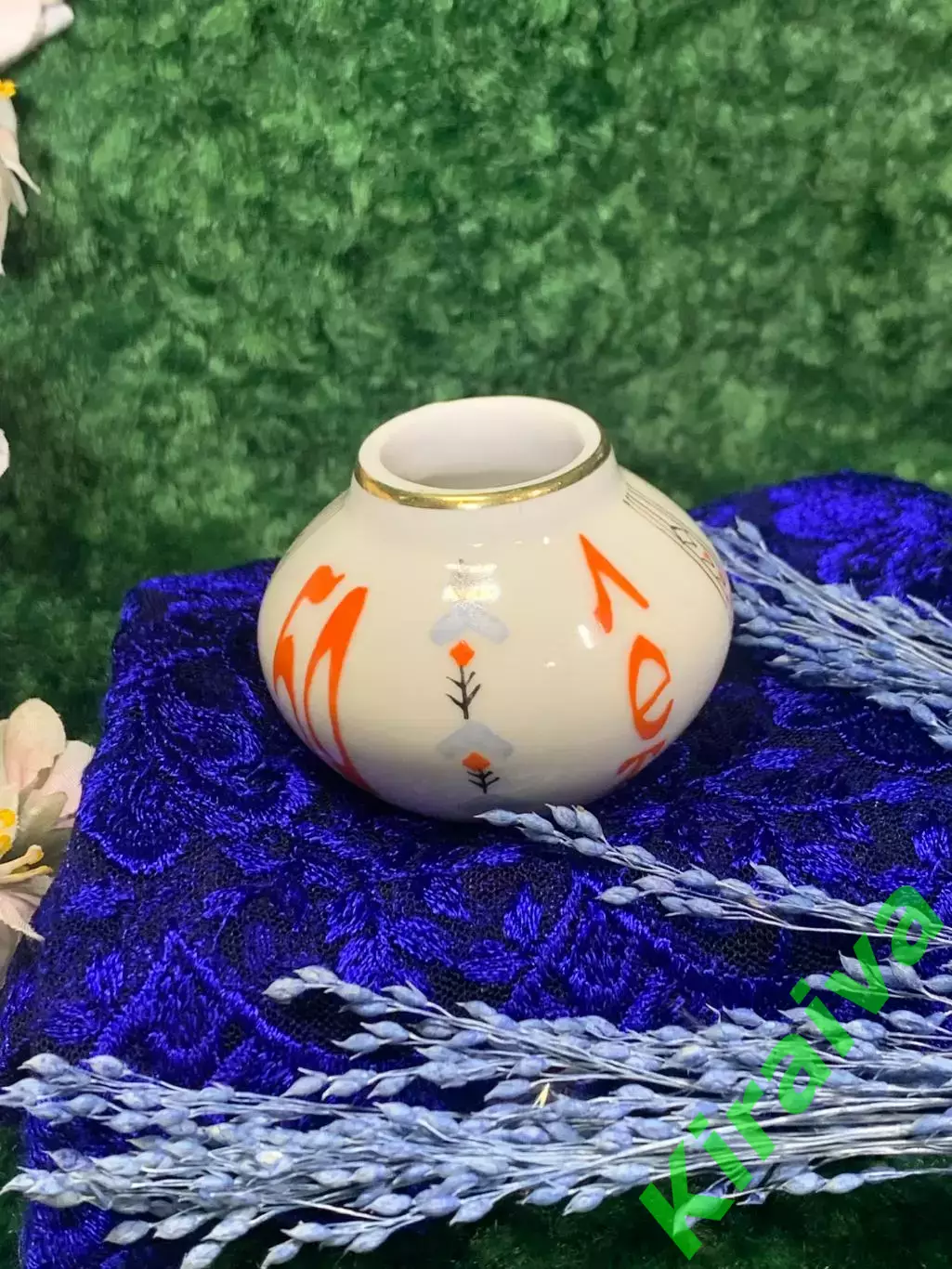 Миниатюрная фарфоровая вазочка «50 лет СССР» | Коростень | Винтаж | Роспись | По 7