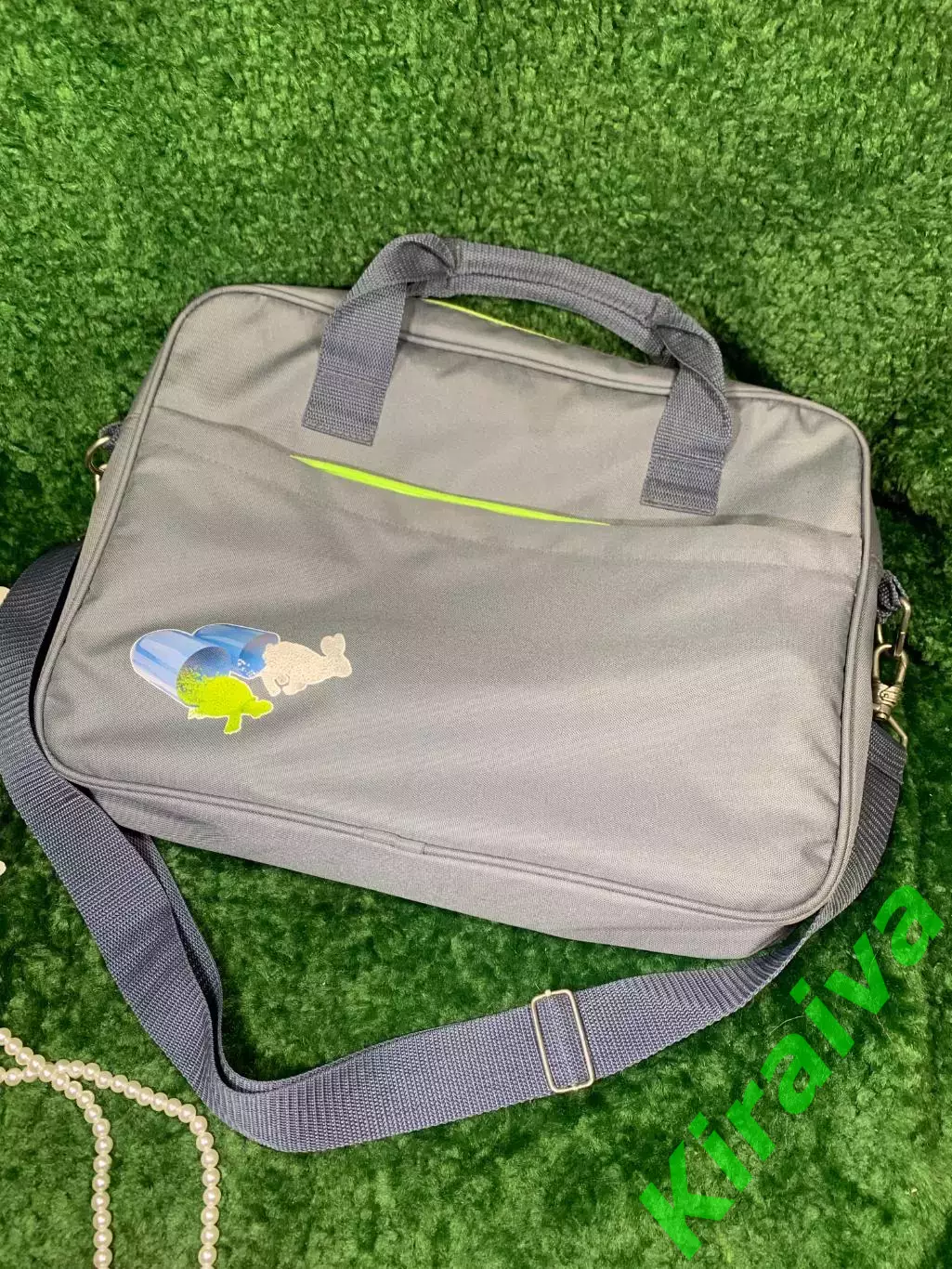 Сумка-портфель для ноутбука, текстиль, серый с салатовым, 40?28?9 см Н340 5