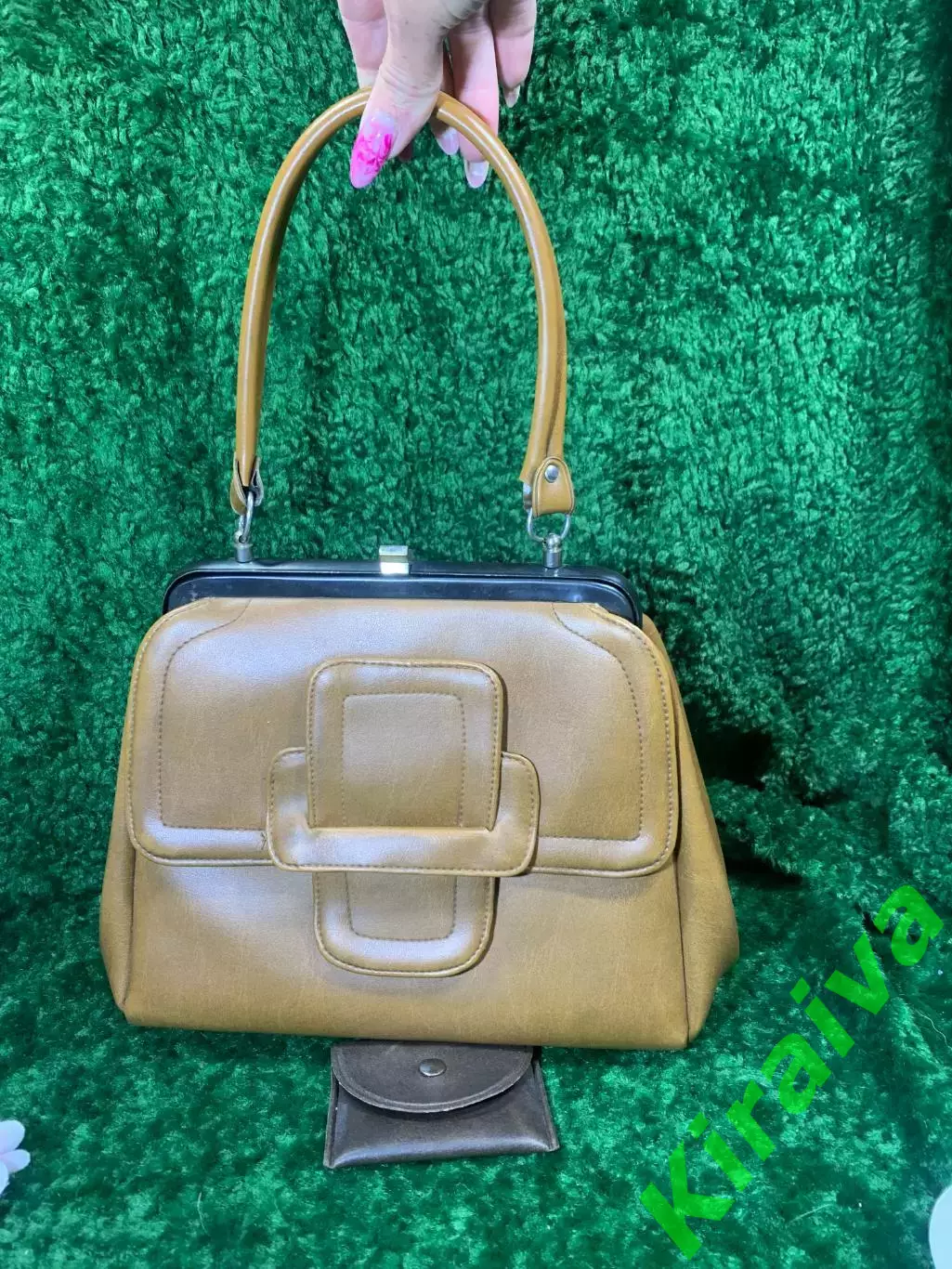 60-е! Винтажная женская сумка с кошельком, зеркальцем карамельного оттенка Н2144 1