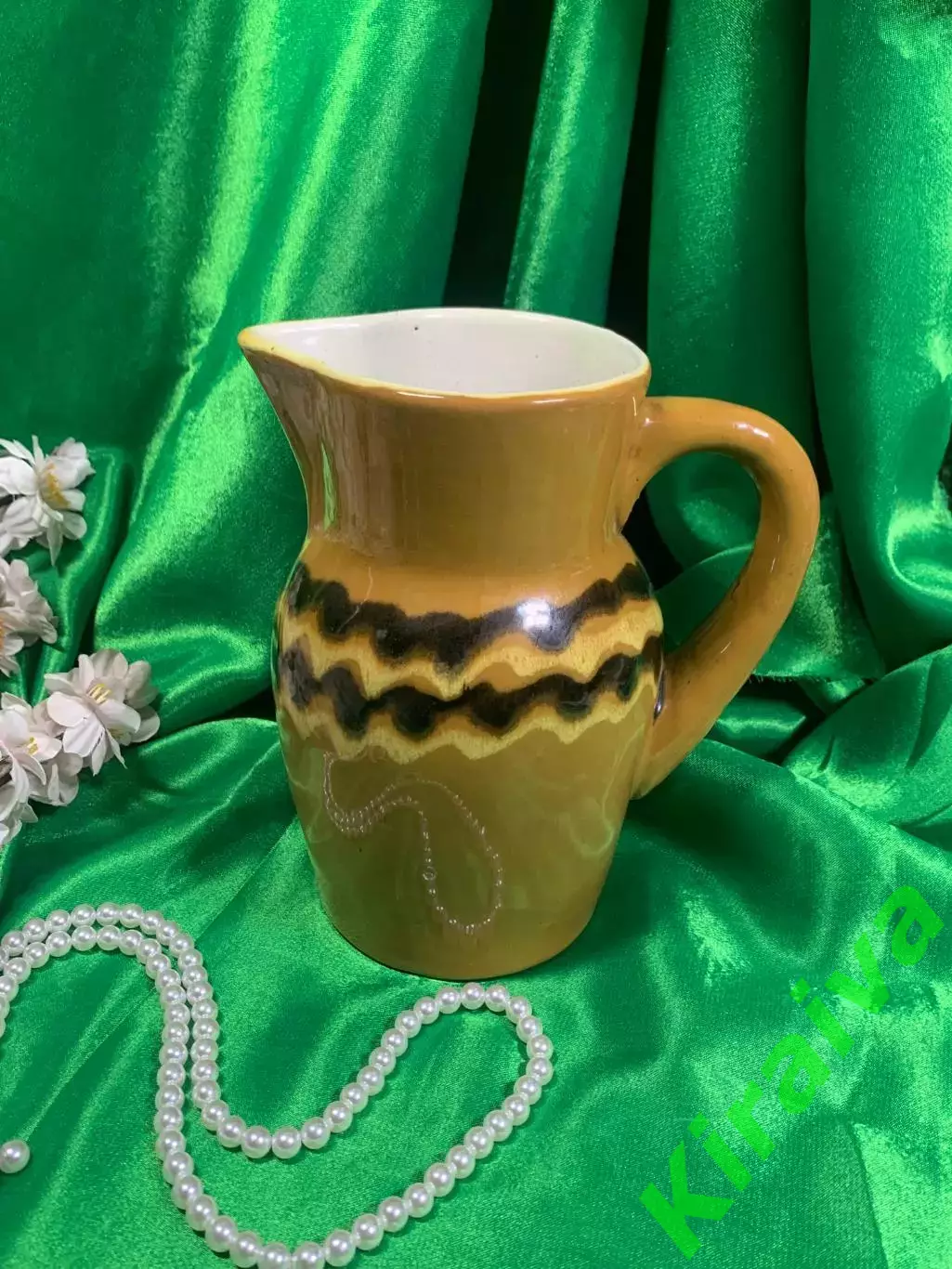 Глечик с ручкой, обливная керамика, Васильковский ФЗ, винтаж, Н2229 глиняный 1