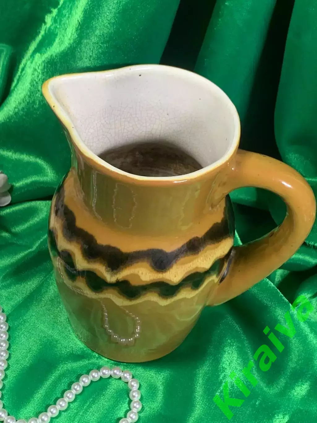 Глечик с ручкой, обливная керамика, Васильковский ФЗ, винтаж, Н2229 глиняный 2