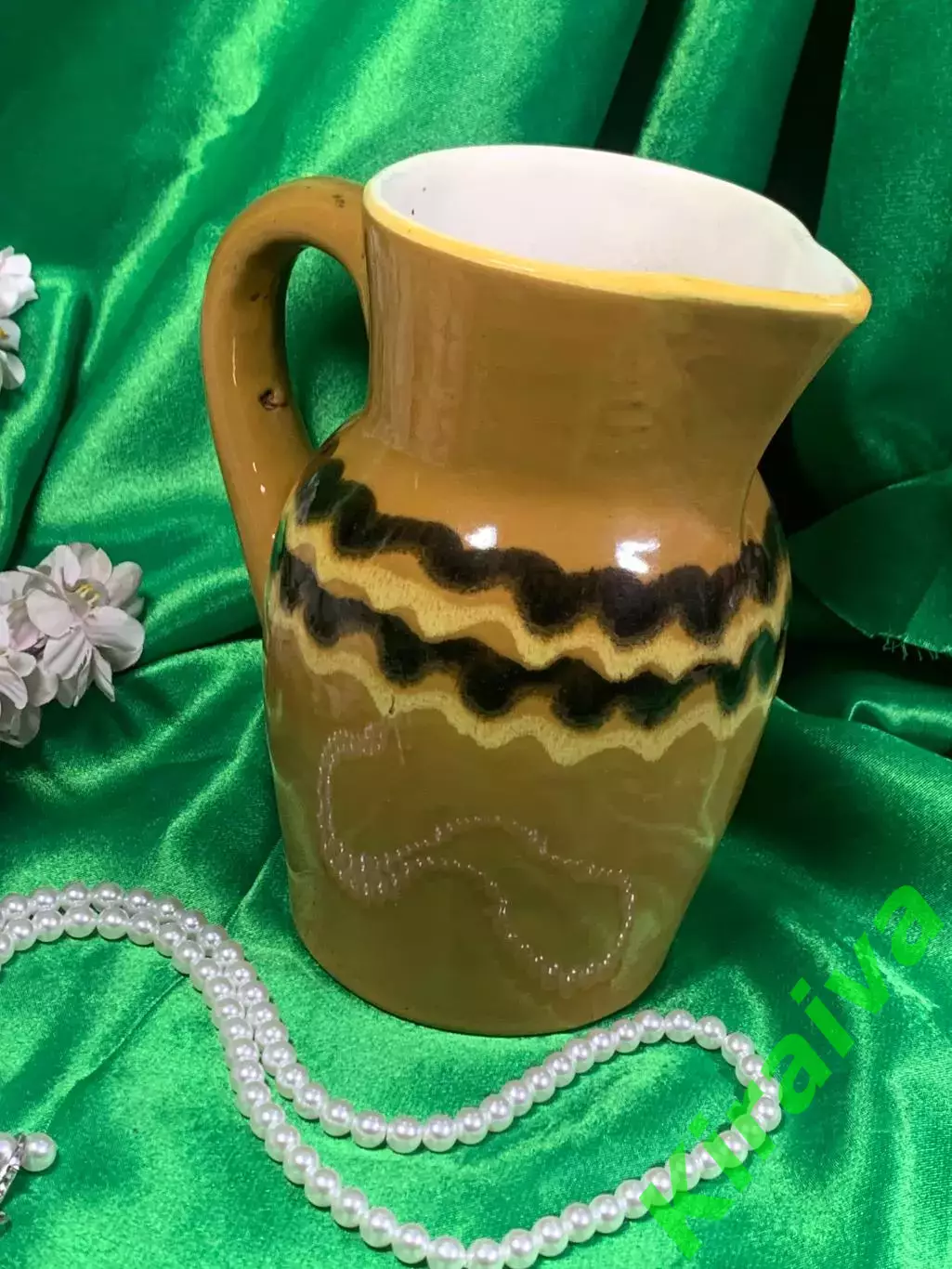 Глечик с ручкой, обливная керамика, Васильковский ФЗ, винтаж, Н2229 глиняный 3