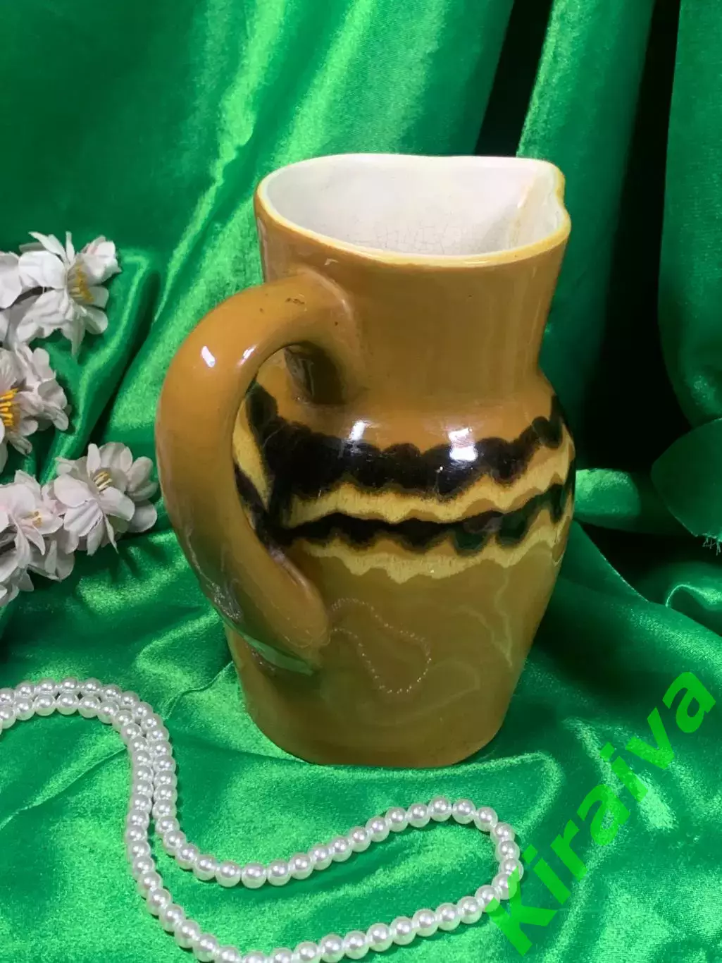 Глечик с ручкой, обливная керамика, Васильковский ФЗ, винтаж, Н2229 глиняный 4