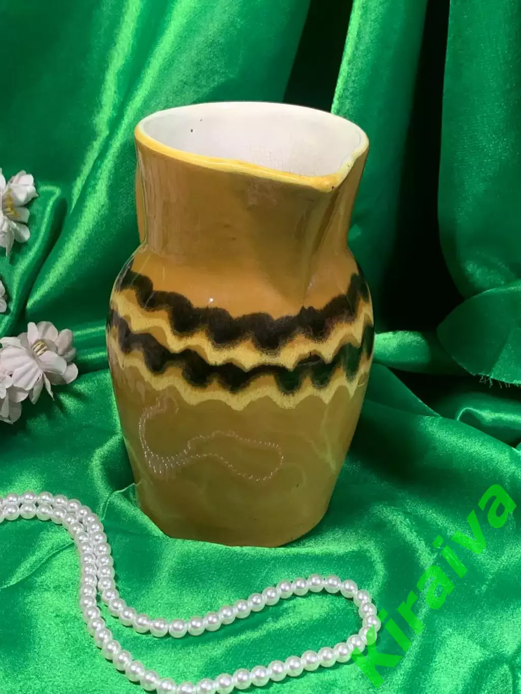 Глечик с ручкой, обливная керамика, Васильковский ФЗ, винтаж, Н2229 глиняный 7