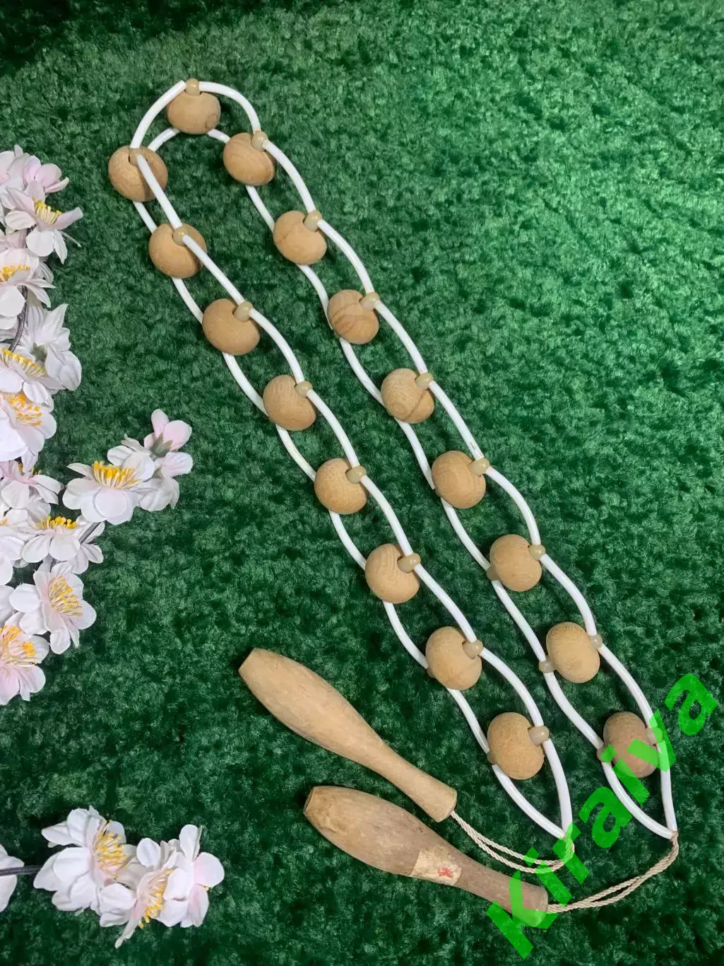 Массажёр деревянный ленточно-роликовый для спины, ног и тела, 131 см, Н7938