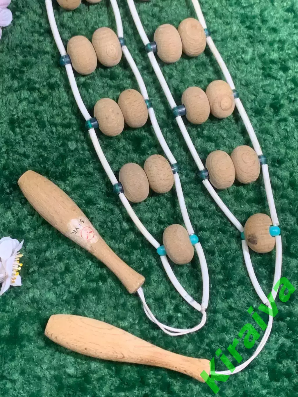 Массажёр двухрядный деревянный ленточно-роликовый для спины, ног и тела, Н8031 3