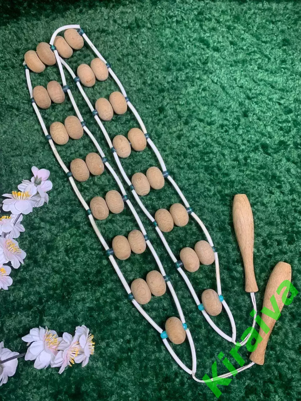 Массажёр двухрядный деревянный ленточно-роликовый для спины, ног и тела, Н8031 4