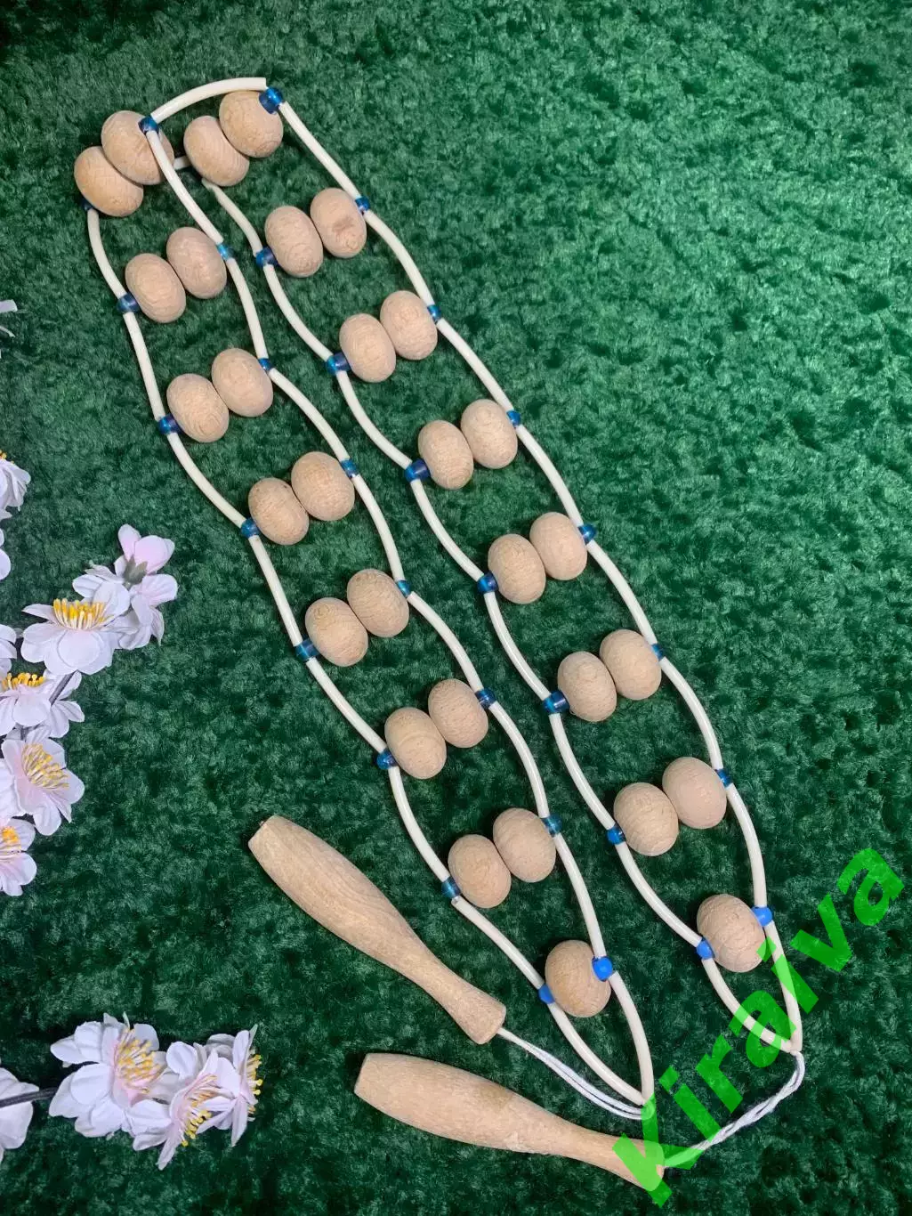 Массажёр двухрядный деревянный ленточно-роликовый для спины, ног и тела, Н8032