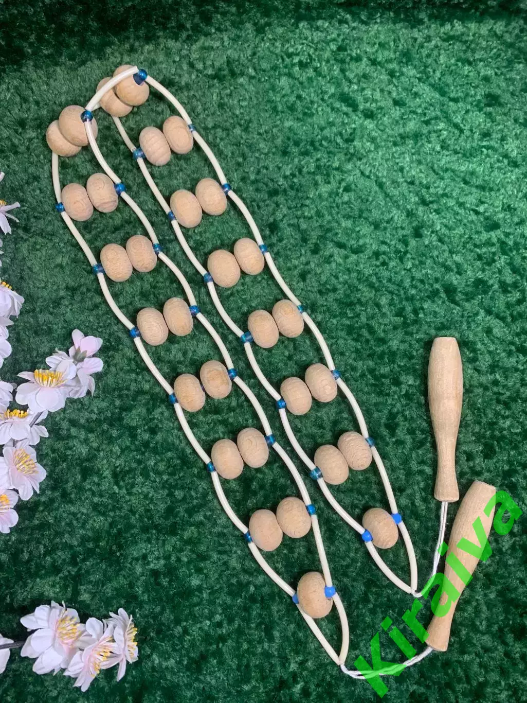 Массажёр двухрядный деревянный ленточно-роликовый для спины, ног и тела, Н8032 4