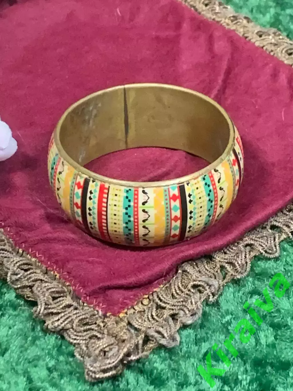 Браслет женский винтажный латунный с эмалью широкий обруч разноцветный Н2285 1