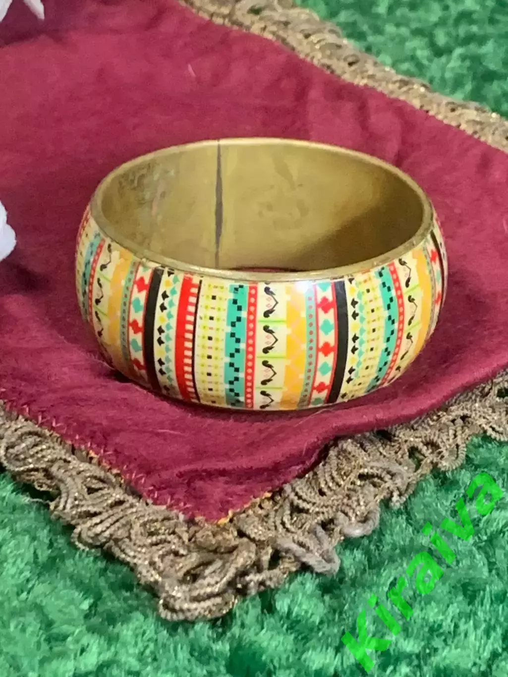 Браслет женский винтажный латунный с эмалью широкий обруч разноцветный Н2285 2