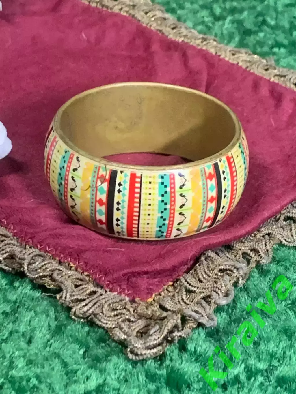 Браслет женский винтажный латунный с эмалью широкий обруч разноцветный Н2285 3