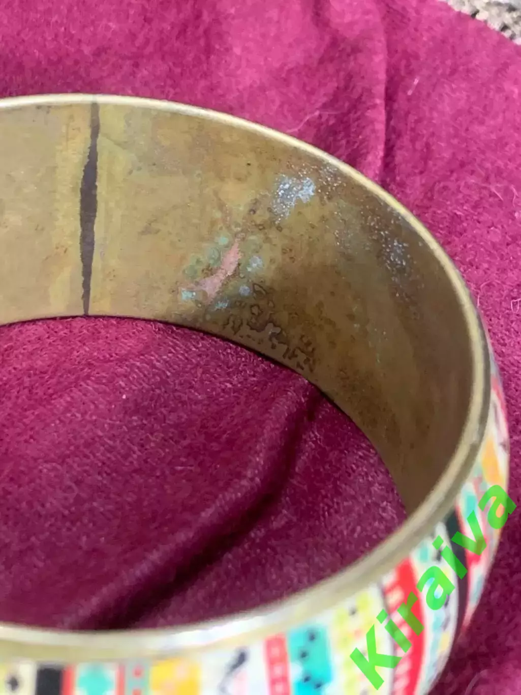 Браслет женский винтажный латунный с эмалью широкий обруч разноцветный Н2285 6