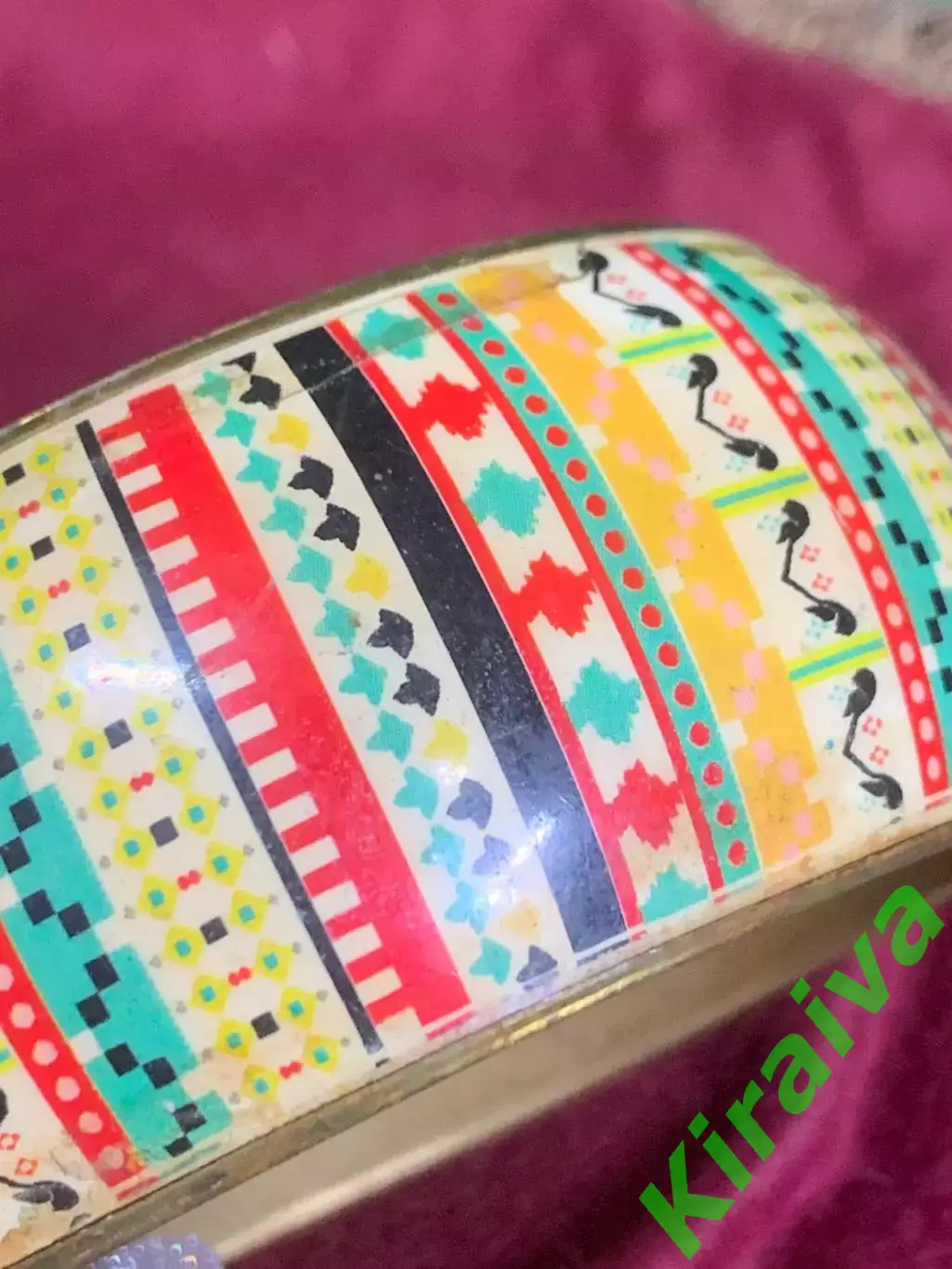 Браслет женский винтажный латунный с эмалью широкий обруч разноцветный Н2285 7