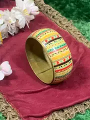 Браслет женский винтажный латунный с эмалью широкий обруч разноцветный Н2285