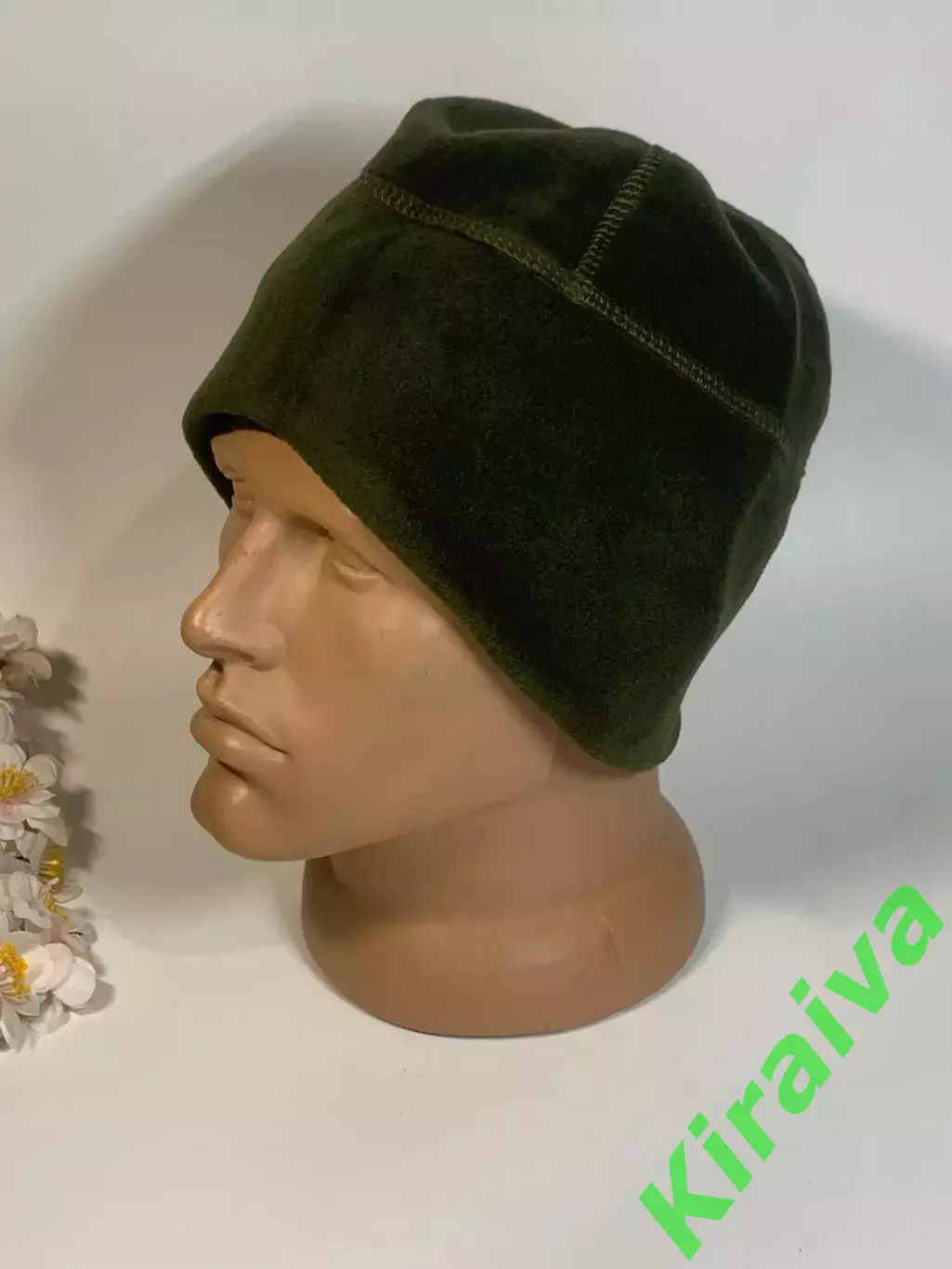 Шапка мужская флисовая подшлемник зеленая хаки Н2289