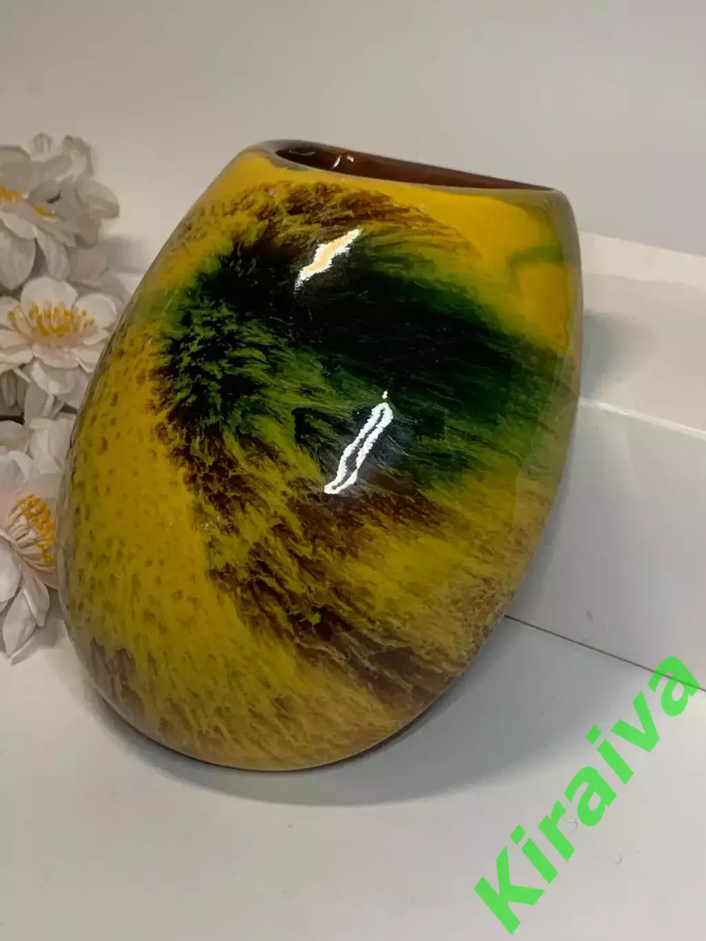 Кашпо настенное керамическое обливное майолика винтаж Н2295