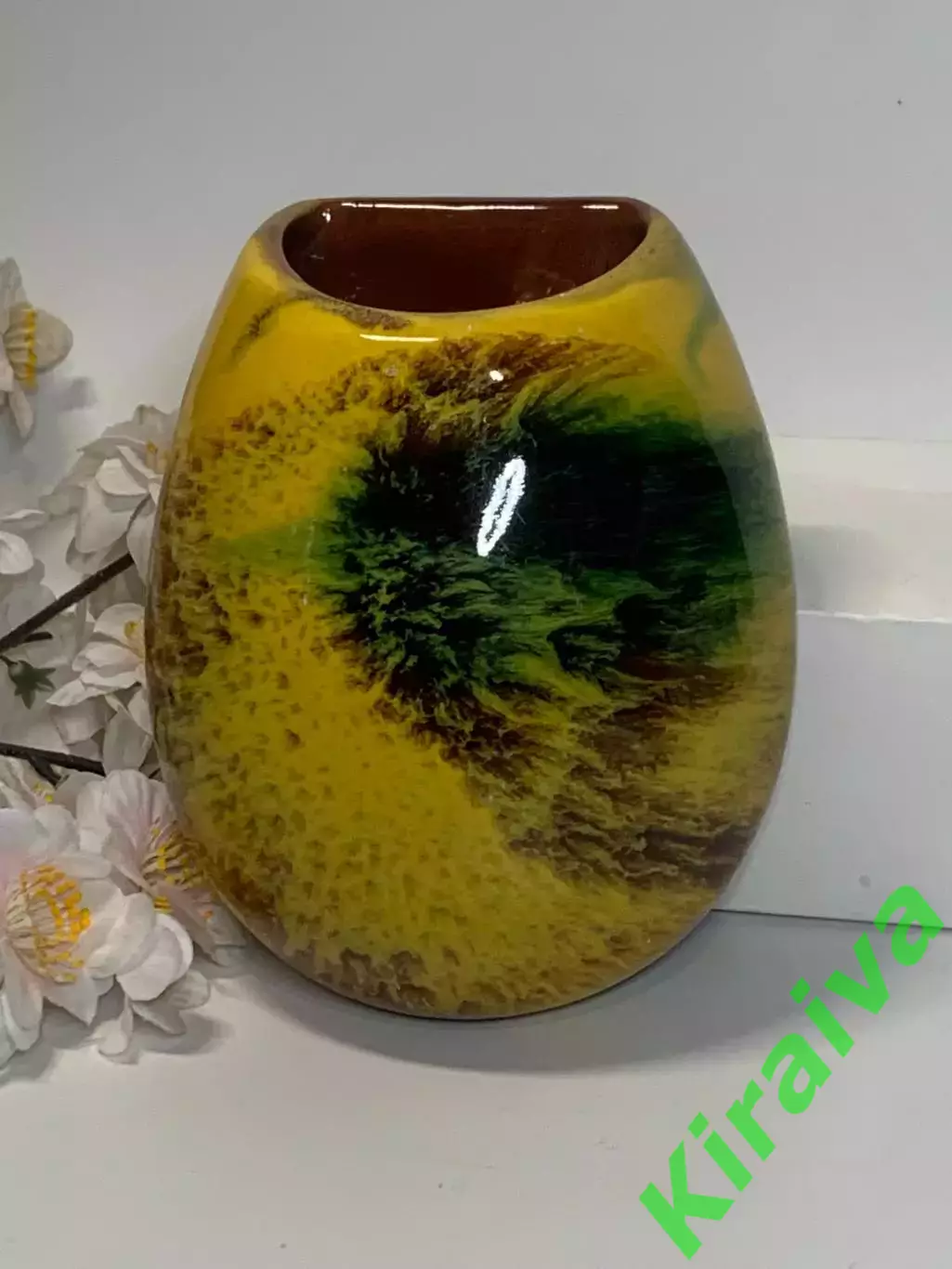 Кашпо настенное керамическое обливное майолика винтаж Н2295 2