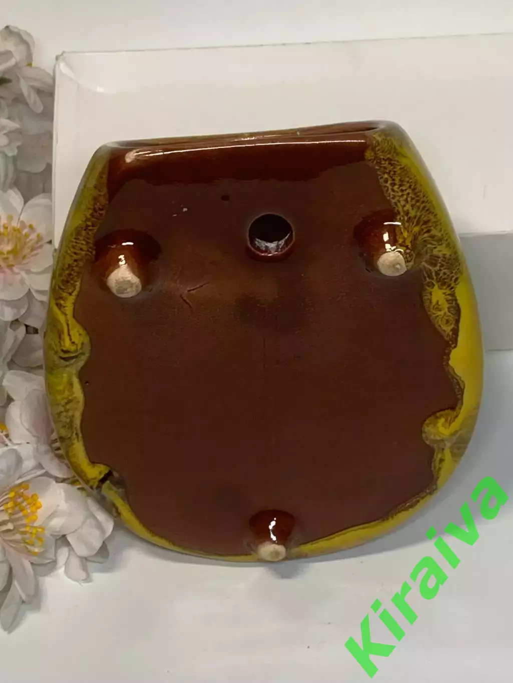 Кашпо настенное керамическое обливное майолика винтаж Н2295 5