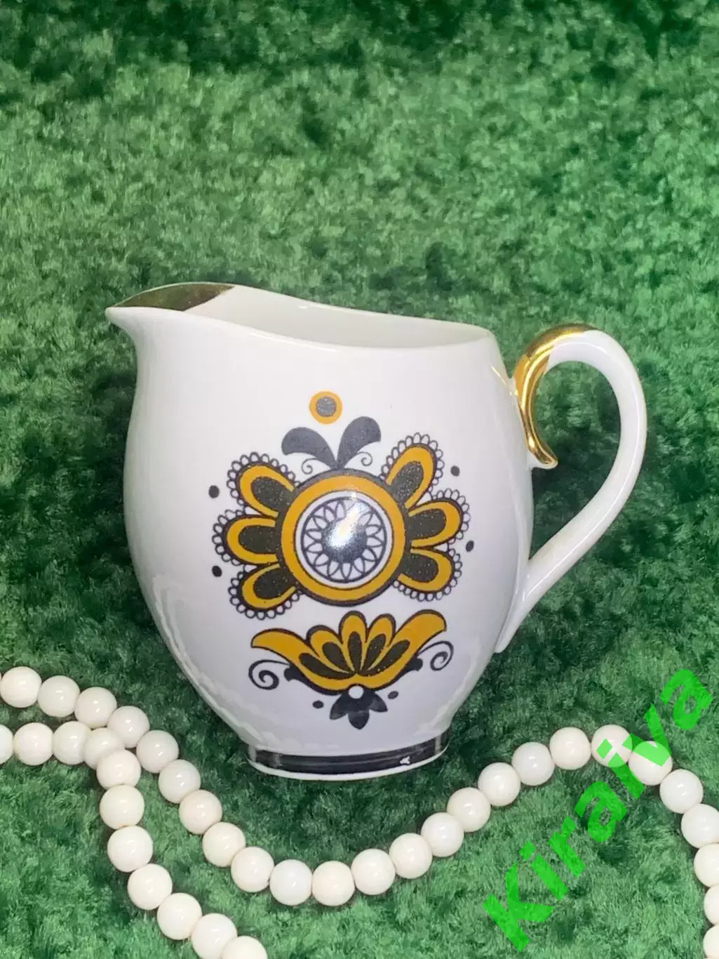 70-е Молочник фарфоровый 350 мл. «Полтавский» с позолотой и декором, Н2310 3