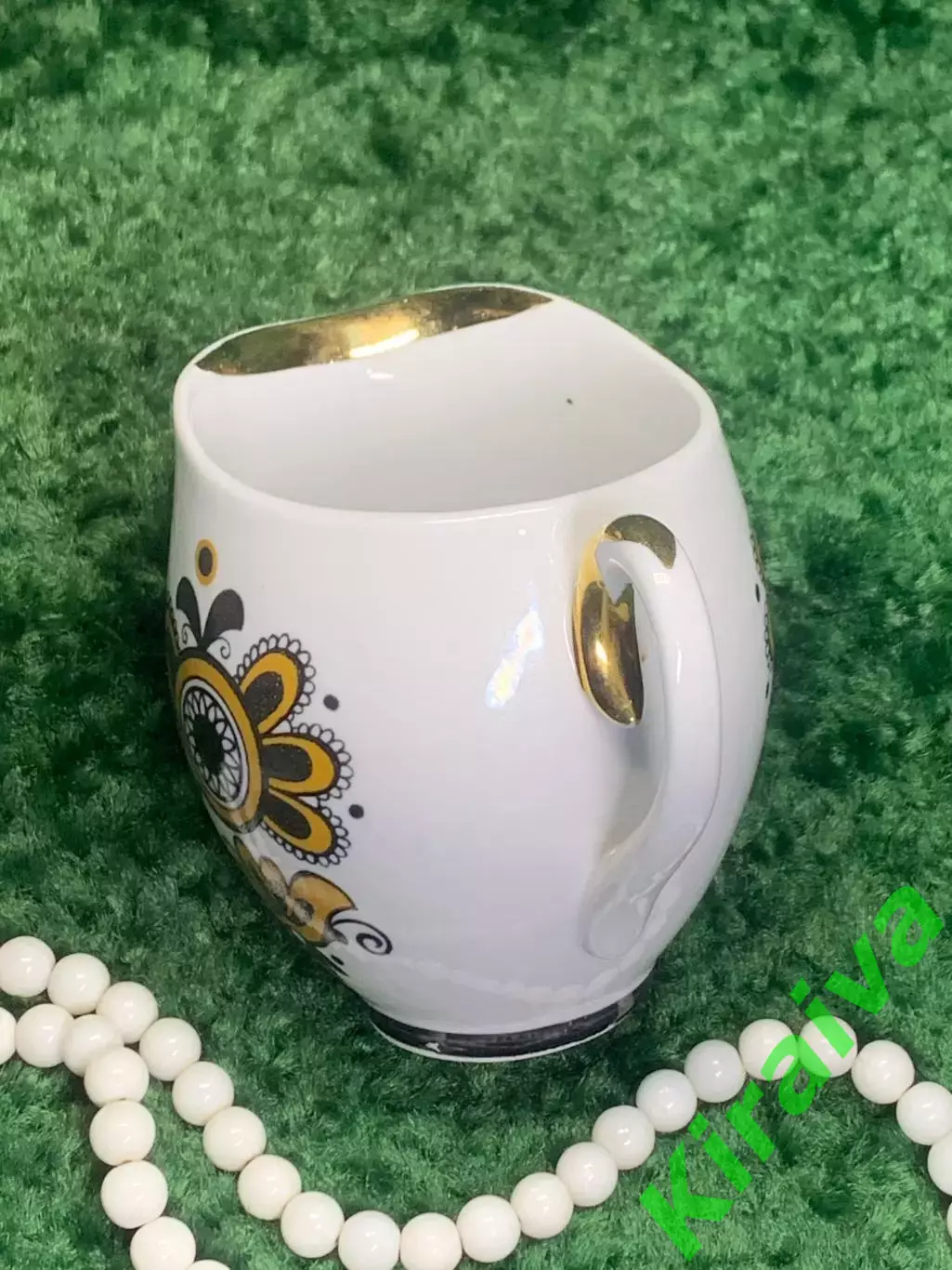 70-е Молочник фарфоровый 350 мл. «Полтавский» с позолотой и декором, Н2310 4