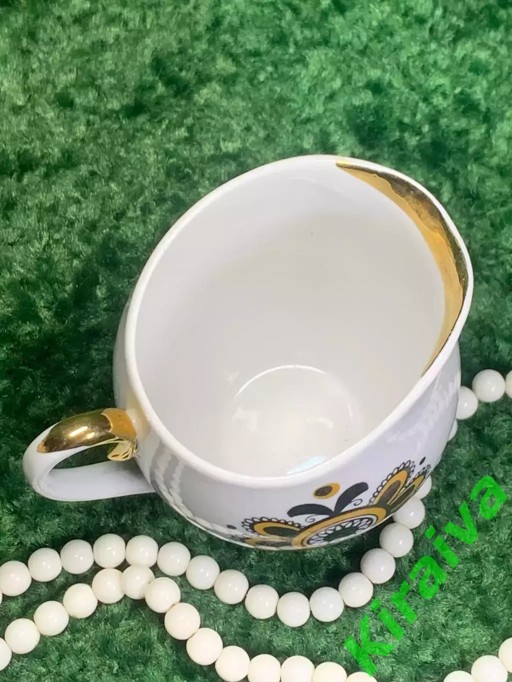 70-е Молочник фарфоровый 350 мл. «Полтавский» с позолотой и декором, Н2310 5