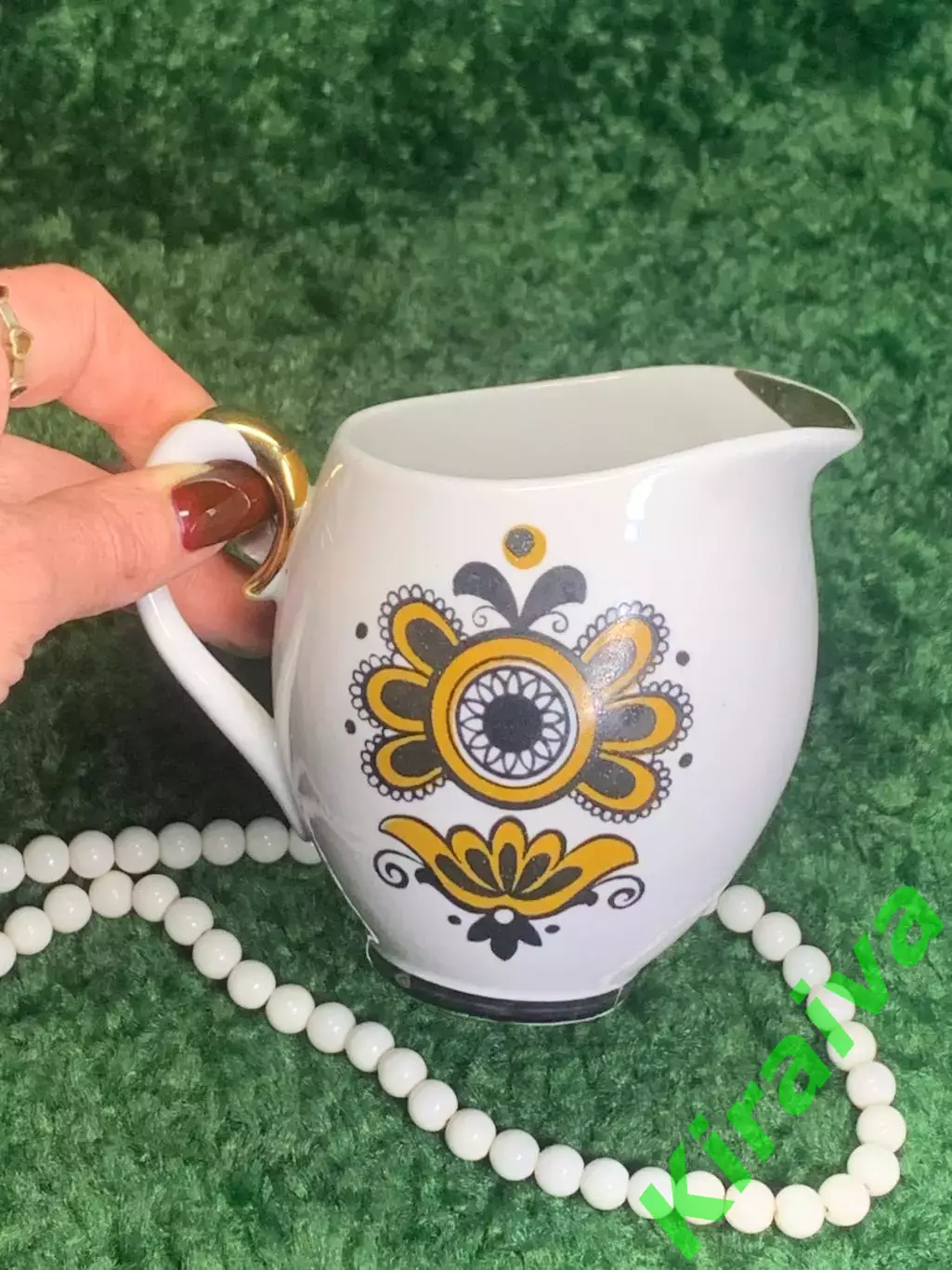 70-е Молочник фарфоровый 350 мл. «Полтавский» с позолотой и декором, Н2310 6