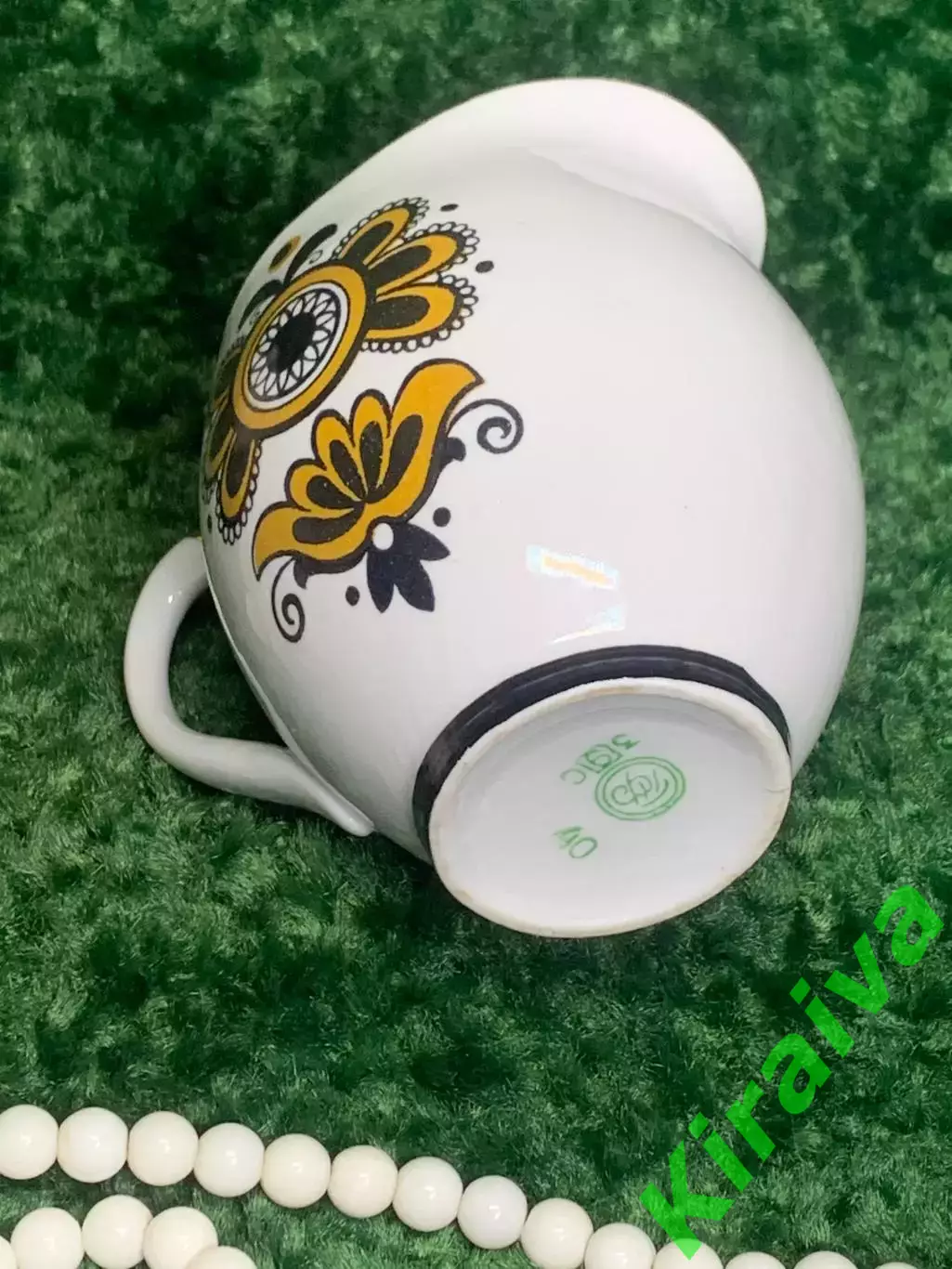 70-е Молочник фарфоровый 350 мл. «Полтавский» с позолотой и декором, Н2310 7