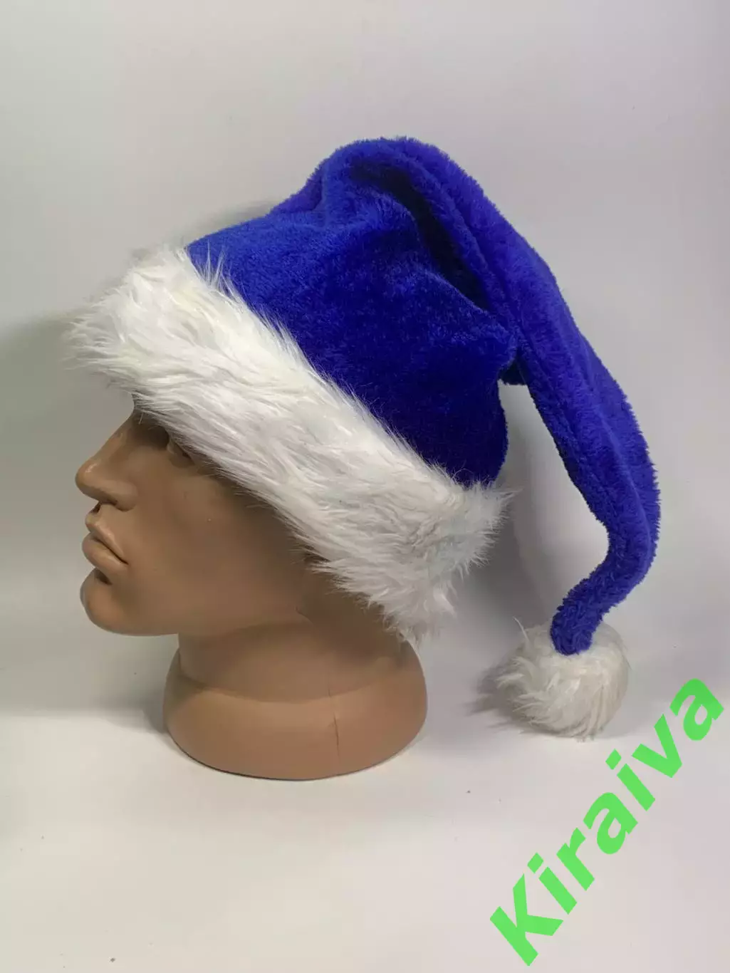 Новогодняя шапка Санта Клауса синяя с белым мехом Н2347