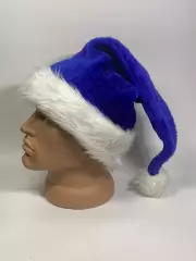 Новогодняя шапка Санта Клауса синяя с белым мехом Н2347