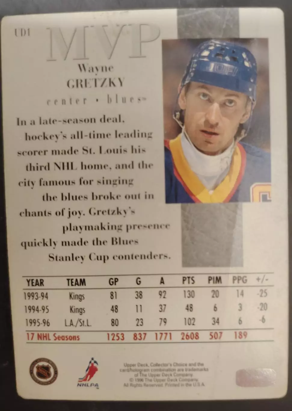 Хоккейная карточка MVP Wayne GRETZKY 1