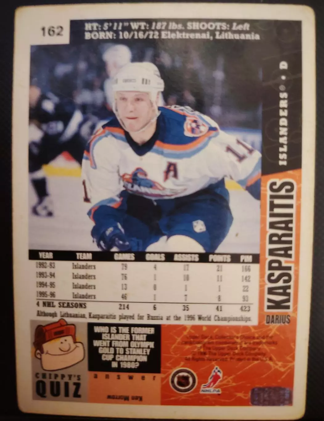 Хоккейная карточка Collector's Choice NHL 1996-1997: №162 Darius Kasparaitis 1