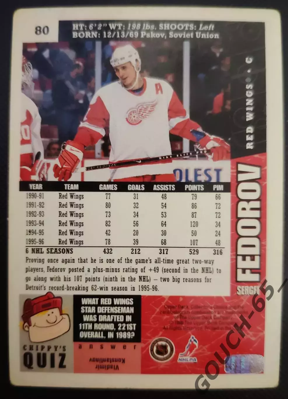 Хоккейная карточка Collector's Choice NHL 1996-1997: №80 Sergei FEDOROV 1