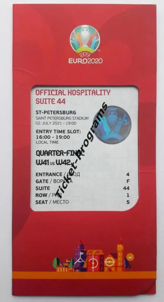 Билет ОРИГИНАЛ. EURO / ЕВРО 2020 Санкт-Петербург. ШВЕЙЦАРИЯ - ИСПАНИЯ 02.07.2021 1