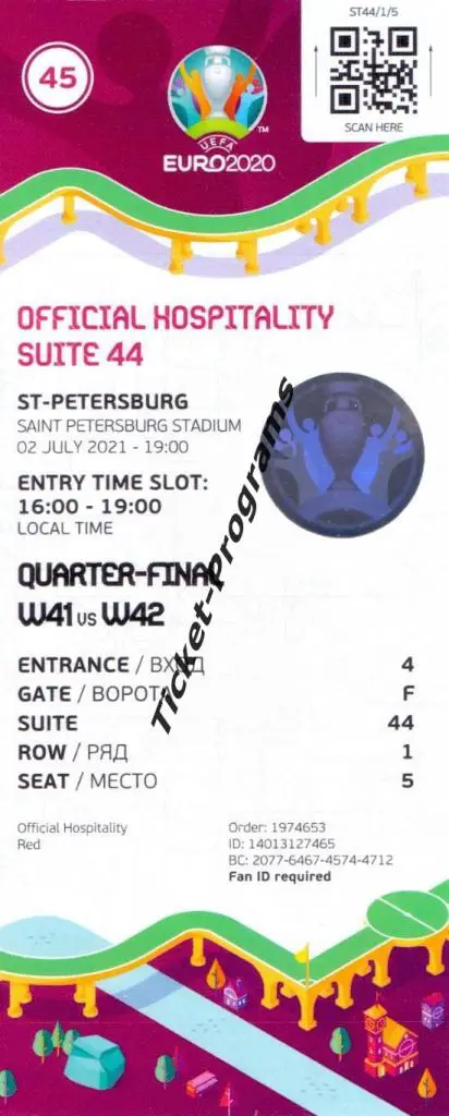 Билет ОРИГИНАЛ. EURO / ЕВРО 2020 Санкт-Петербург. ШВЕЙЦАРИЯ - ИСПАНИЯ 02.07.2021 2
