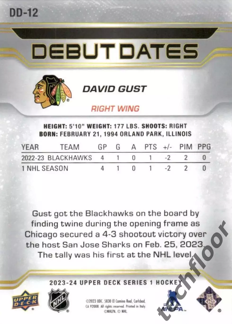 Карточка NHL David Gust Chicago Blackhawks/Дэвид Гаст Чикаго НХЛ 1