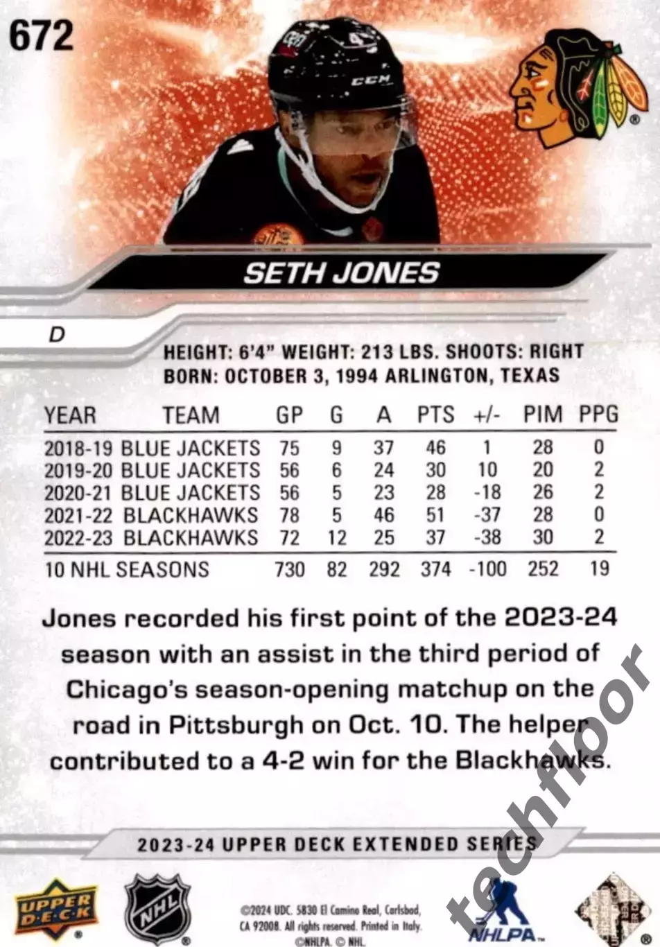 Карточка NHL Seth Jones Chicago Blackhawks/Сет Джонс Чикаго НХЛ 1