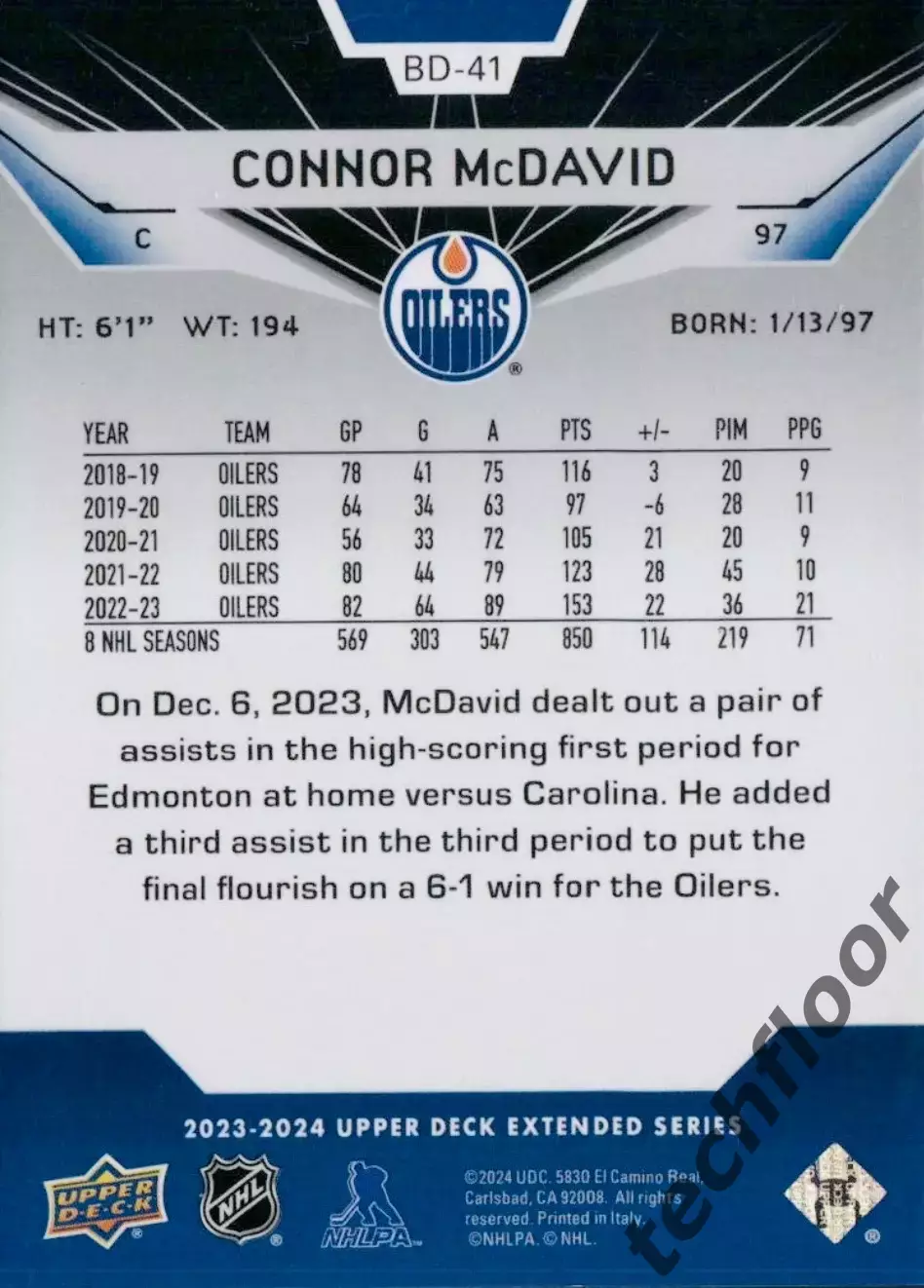 Карточка NHL Connor McDavid Edmonton Oilers/Коннор Макдэвид Эдмонтон НХЛ 1