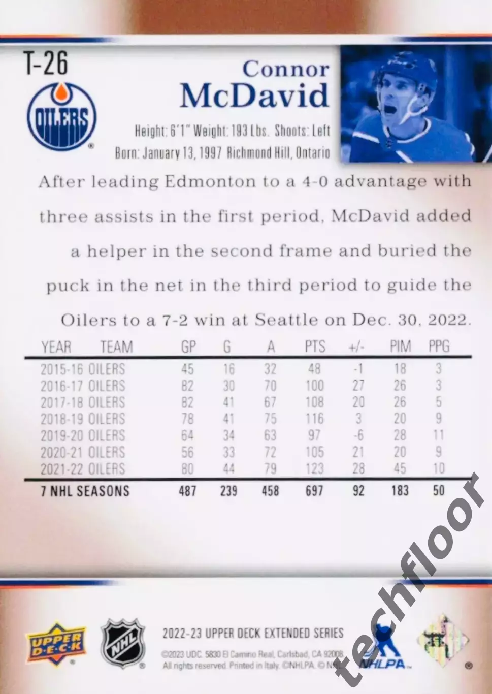 Карточка NHL Connor McDavid Edmonton Oilers /Коннор Макдэвид Эдмонтон НХЛ 1