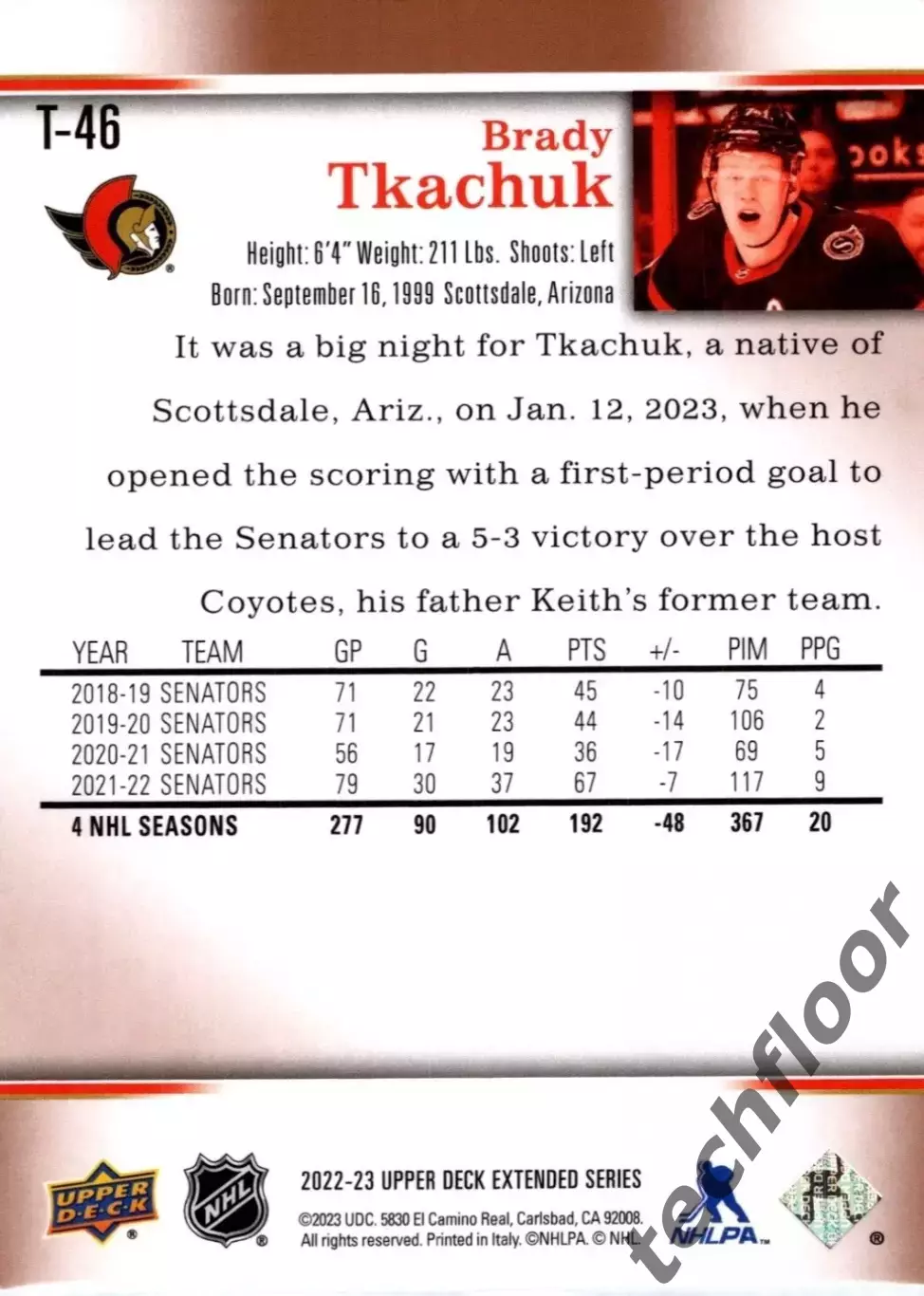 Карточка NHL Brady Tkachuk Ottawa Senators/Брэди Ткачак Оттава НХЛ 1