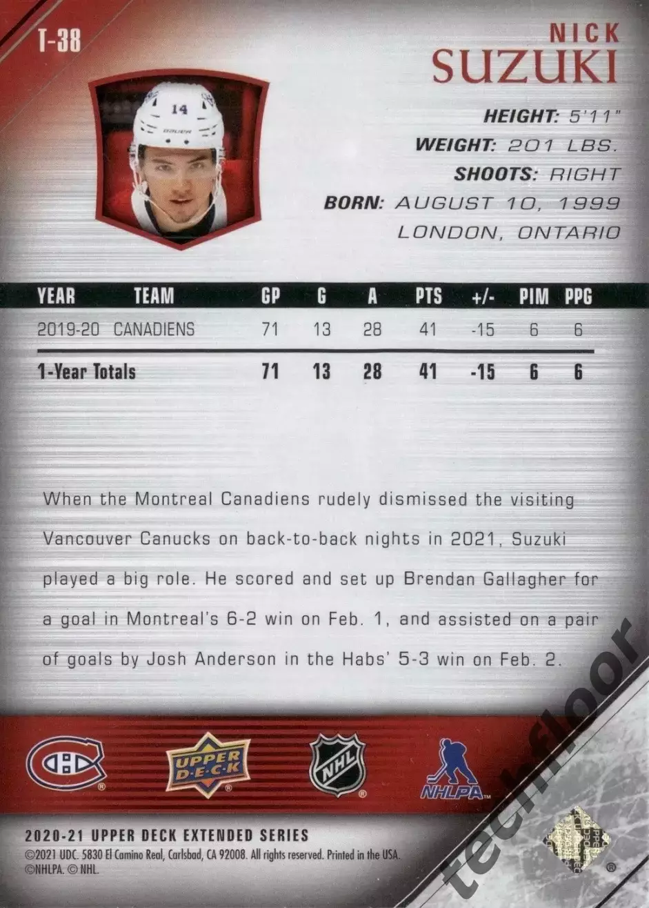 Карточка NHL Nick Suzuki Montreal Canadiens/Ник Сузуки Монреаль НХЛ 1