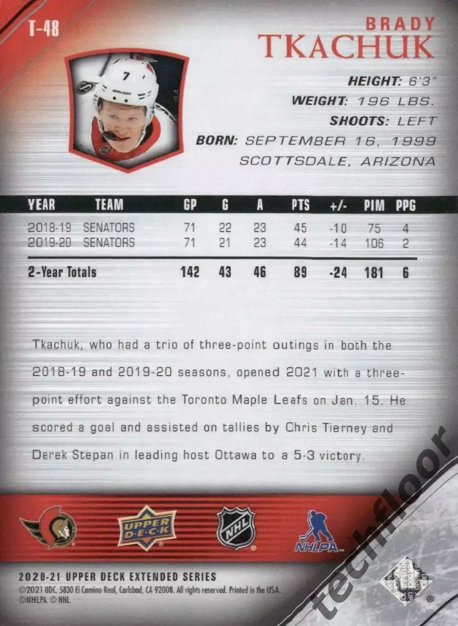 Карточка NHL Brady Tkachuk Ottawa Senators/Брэди Ткачак Оттава НХЛ 1