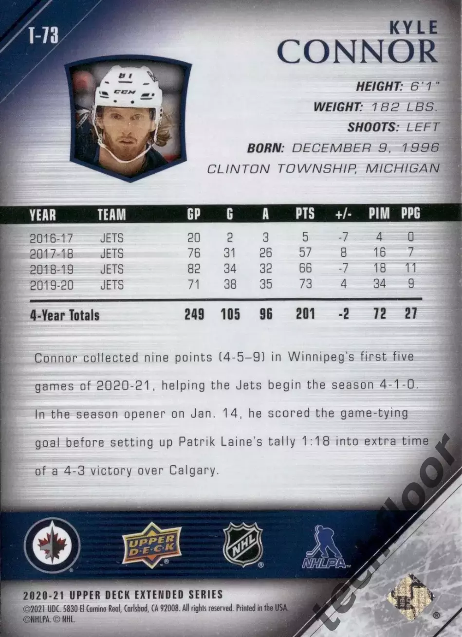Карточка NHL Kyle Connor Winnipeg Jets/Кайл Коннор Виннипег НХЛ 1