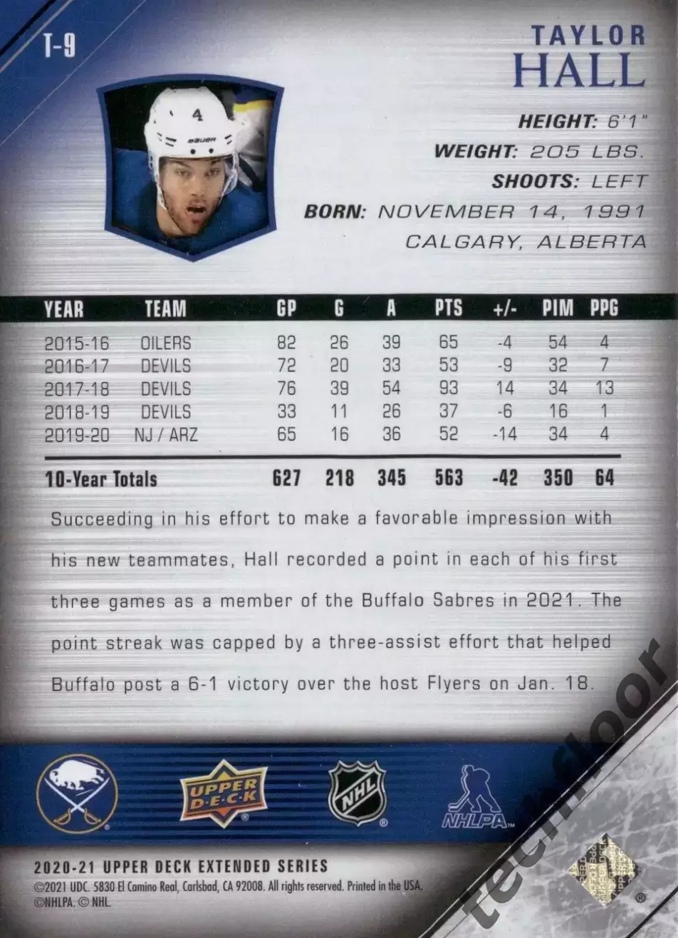 Карточка NHL Taylor Hall Buffalo Sabres/Тэйлор Холл Баффало НХЛ 1