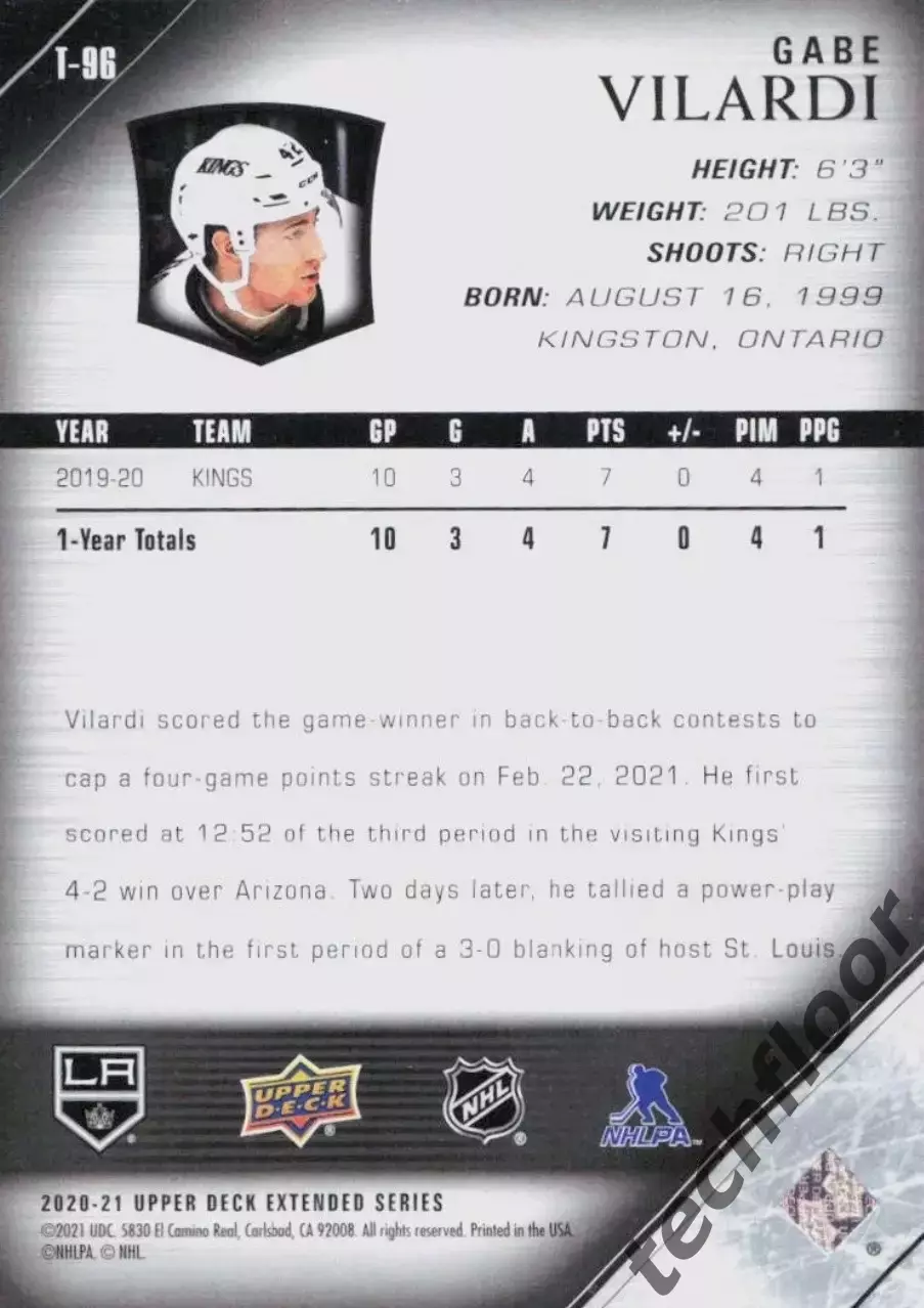 Карточка NHL Gabe Vilardi LA Kings/Габриэль Виларди Лос-Анджелес Кингз НХЛ 1