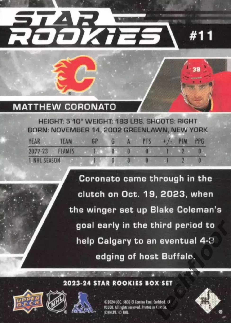 Карточка NHL Matthew Coronato Calgary Flames/Мэтт Коронато Калгари НХЛ 1