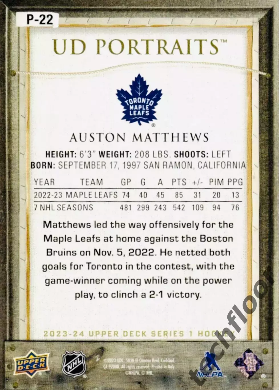Карточка NHL Auston Matthews Toronto Maple Leafs/ Остон Мэттьюс Торонто НХЛ 1